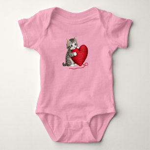 Body Para Bebê Camisola de Coração de Gatinho, Gatinho com Coraçã