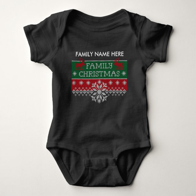 Body Para Bebê Camisola feia personalizada do Natal da família (Frente)