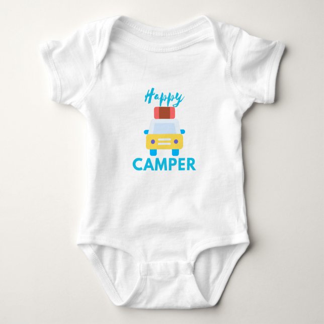 Body Para Bebê Camper Feliz com Carro Amarelo/Branco com Bagagem (Frente)