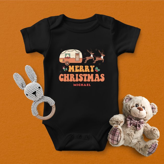 Body Para Bebê Camping Merry Christmas Reindeer Nome Personalizad (Criador carregado)