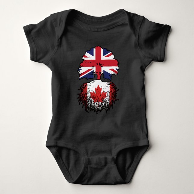 Body Para Bebê Canadá canadiano British Tree Roots Flag (Frente)