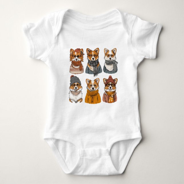 Body Para Bebê Caninos Motivos de Welsh Corgi (Frente)