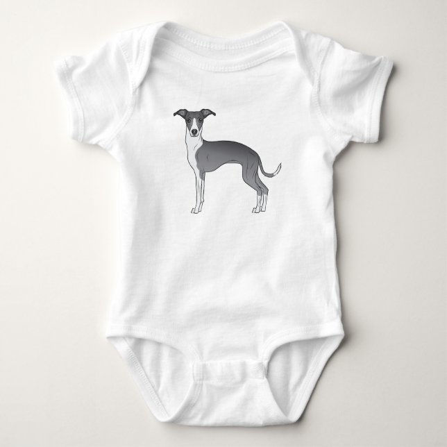 Body Para Bebê Cão-De-Cartografia De Galgo Branco E Azul Italiano (Frente)