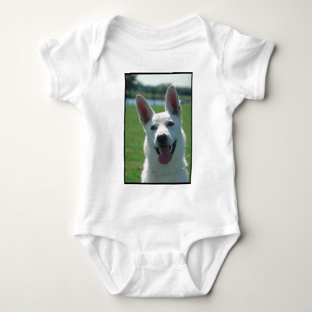 Body Para Bebê Cão de german shepherd branco (Frente)