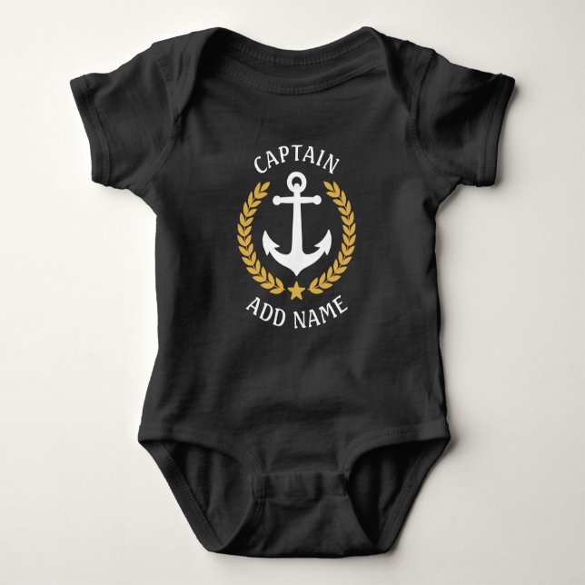 Body Para Bebê Capitão Boat Anchor Náutico Dourado Laurel Star (Frente)