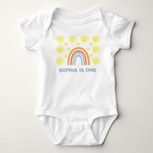 Body Para Bebê Caprichoso Boho Arco-íris e Sol 1º Aniversário Beb