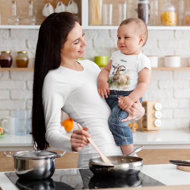 Body Para Bebê Caprino de Aquarela, personalizado (Criador carregado)