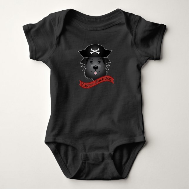 Body Para Bebê Captain o cão preto -  do Bodysuit do jérsei do (Frente)