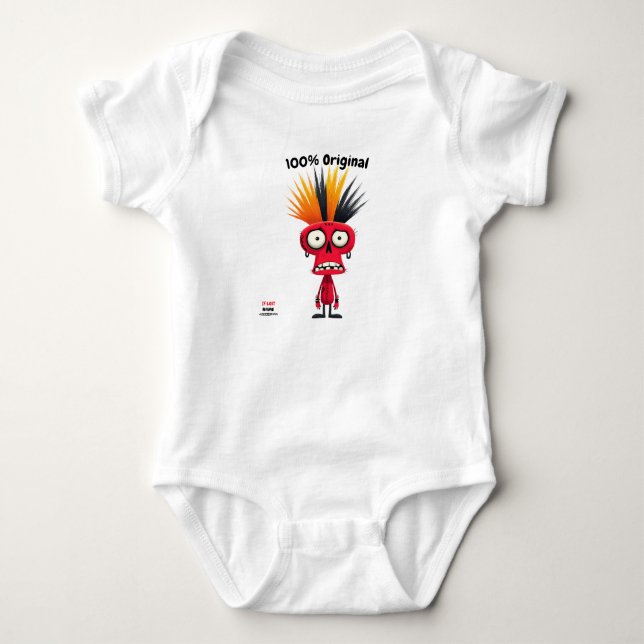 Body Para Bebê Caractere Punk Vermelho com Mohawk | Estilo Unisex (Frente)