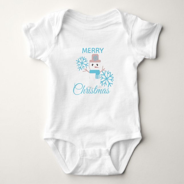 Body Para Bebê Caráter Bonito de Natal Snowman Snowflakes (Frente)