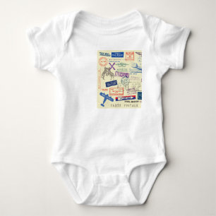 Body Para Bebê Carimbo do Documento Vintage, Conjunto de Decores.