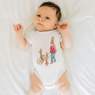 Body Para Bebê Carrinho de Ovos Decorativo da Família de Coelhos