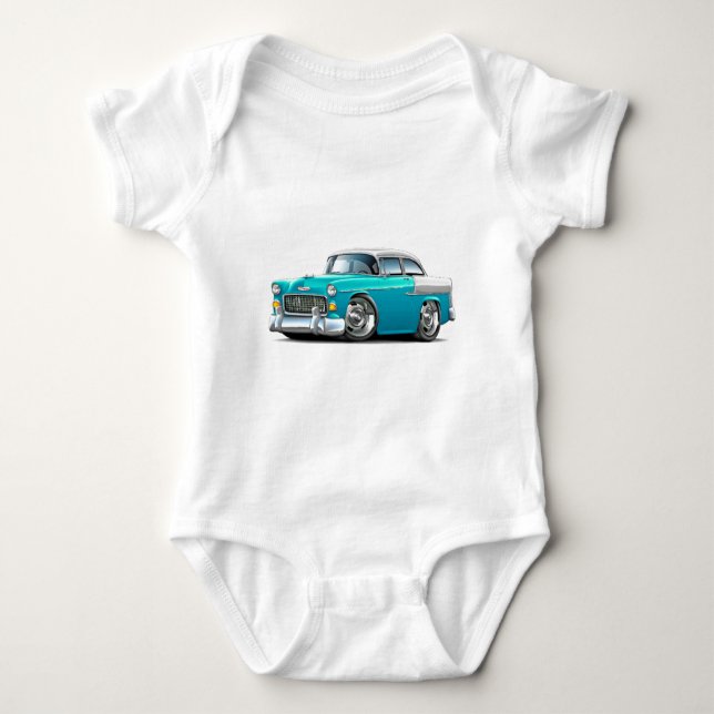 Body Para Bebê Carro 1955 Turquesa-Branco de Chevy Belair (Frente)