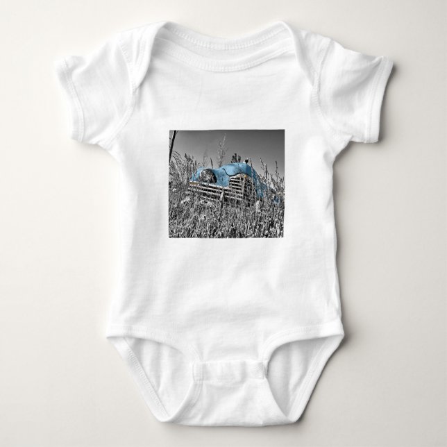 Body Para Bebê carro azul vintage (Frente)