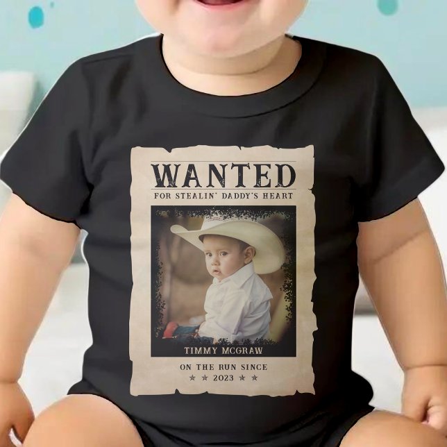 Body Para Bebê Cartaz de Foto Antiga Desejado Engraçado Dia dos P (Vintage Photo Wanted Poster Funny Father's Day Baby Bodysuit
)