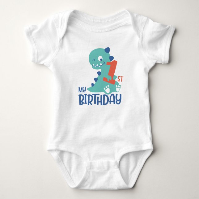 Body Para Bebê Cartoon Bonito Dinossauros primeiro aniversario Be (Frente)