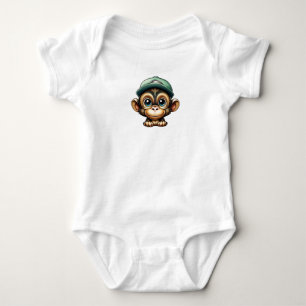 Body Para Bebê Cartoon Brown Cute e Bebê Macaco de Olhos Amplos D