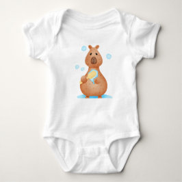 Body Para Bebê cartoon capybara com pincel e sabão