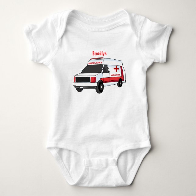 Body Para Bebê Cartoon de ambulância vermelha (Frente)