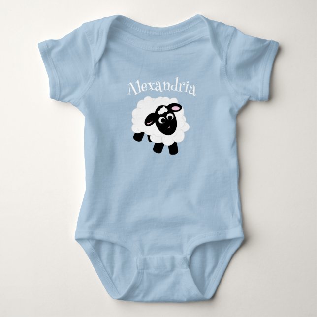 Body Para Bebê Cartoon de cor branca azul (Frente)