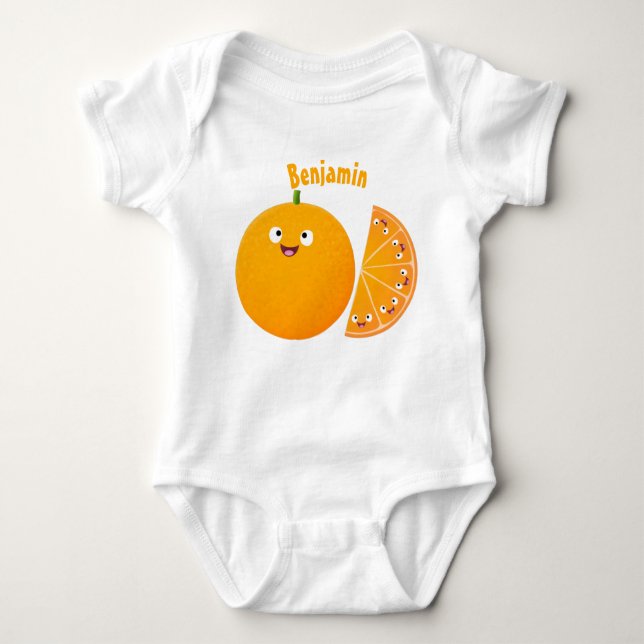 Body Para Bebê Cartoon de fruta de citros de laranja feliz (Frente)