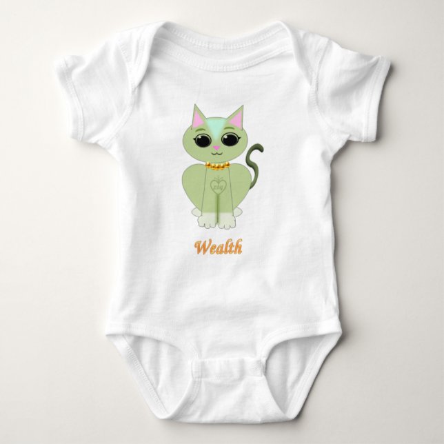 Body Para Bebê Cartoon de gatinho verde e bonito (Frente)