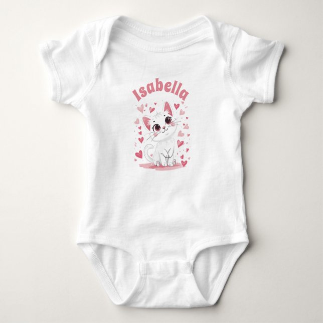Body Para Bebê Cartoon de Gato Bonito, Faca-De-Bebê Personalizada (Frente)