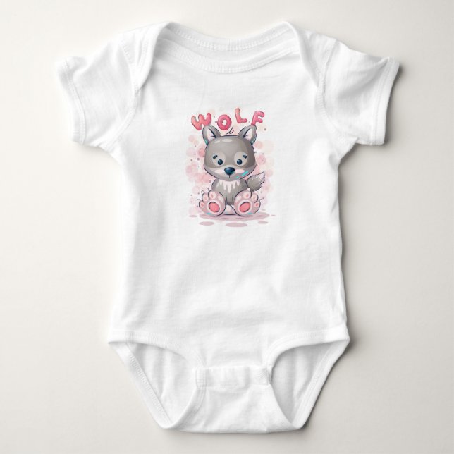 Body Para Bebê Cartoon de lobo-bonito (Frente)