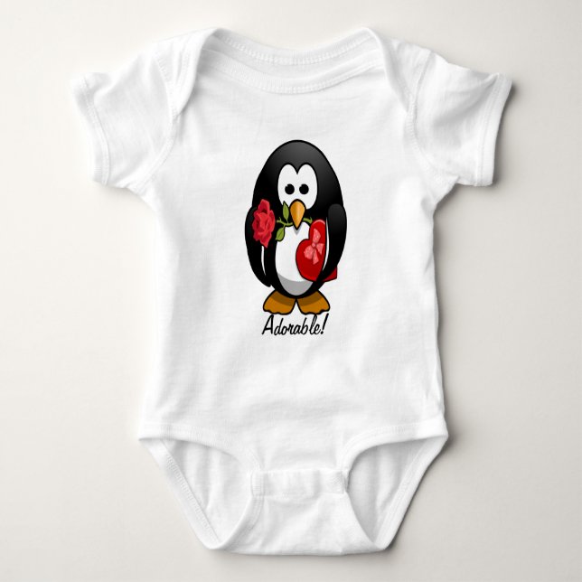 Body Para Bebê Cartoon Engraçado Pinguim Dia de os namorados Boni (Frente)
