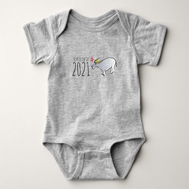 Body Para Bebê Cartoon Ox Chinese Year Baby nascer em 2021 Body (Frente)