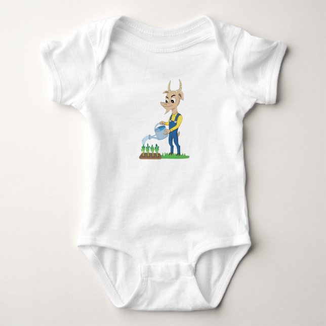 Body Para Bebê Cartoons de cabra jardineira fofa (Frente)