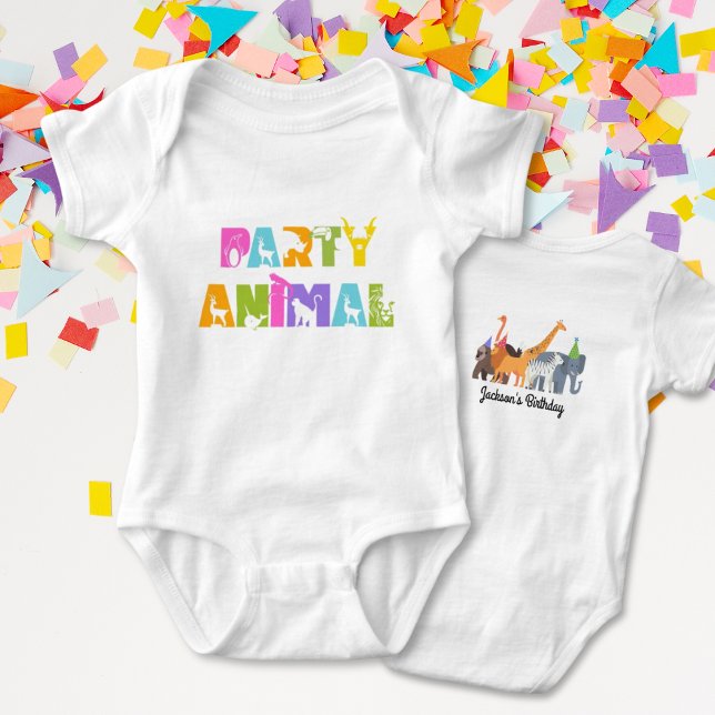 Body Para Bebê Casaco branco Safari, Festa de aniversário primiti (Party Animal First Birthday Bodysuit One Piece for Baby's Wild One First Birthday)