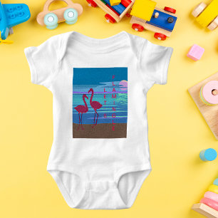 Body Para Bebê Casal Flamingo Rosa Sunset Baby Jersey BodPROCESSO