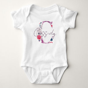 Body Para Bebê Cassidy Baby Name Flower Script Vintage Floral C