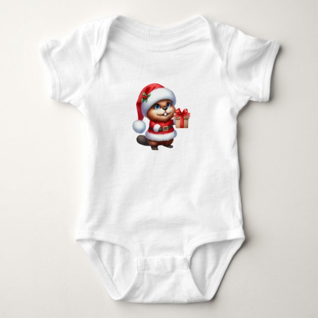 Body Para Bebê Castor de Natal generoso (Frente)