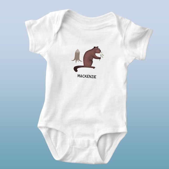 Body Para Bebê Castor Divertido Nome Personalizado (Fun personalized custom name beaver baby bodysuit for little animal lovers)