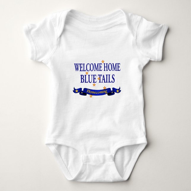 Body Para Bebê Caudas azuis Home bem-vindas (Frente)
