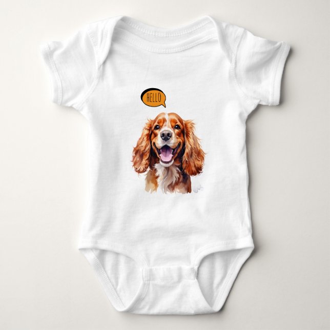 Body Para Bebê Cavalier King Charles Spaniel alegre em Aquarela (Frente)