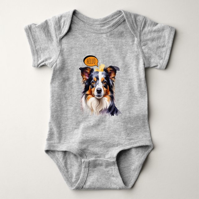 Body Para Bebê Cavalier King Charles Spaniel Alegre em Aquarela (Frente)