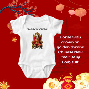 Body Para Bebê Cavalo com coroa no trono dourado Ano Novo Chinês