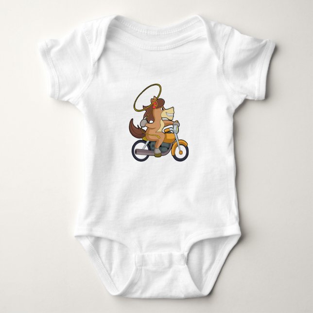 Body Para Bebê Cavalo como cowboy com laço e moto (Frente)