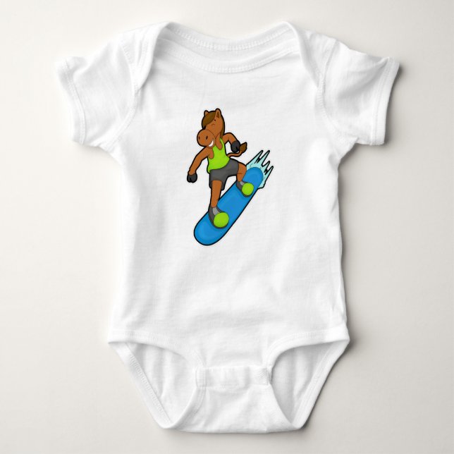 Body Para Bebê Cavalo como Snowboarder com Snowboard (Frente)