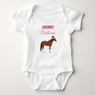 Body Para Bebê Cavalo de Natal Chapéu de Papai Noel Luzes de Nata