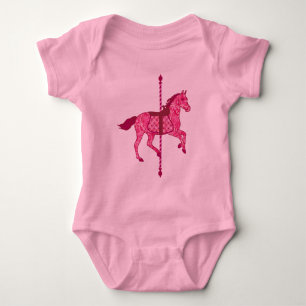 Body Para Bebê Cavalo do carrossel - rosa do fúcsia