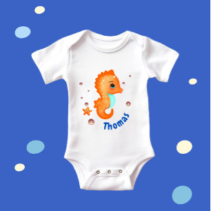 Body Para Bebê Cavalo-marinho-de-laranja-acastanhado
