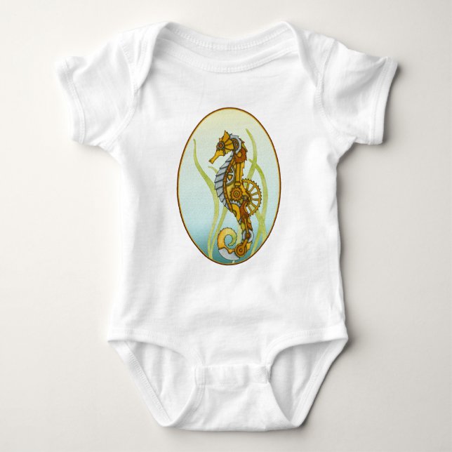 Body Para Bebê Cavalo marinho de Steampunk (Frente)