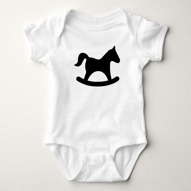 Body Para Bebê Cavalo Mecedor Preto (Frente)