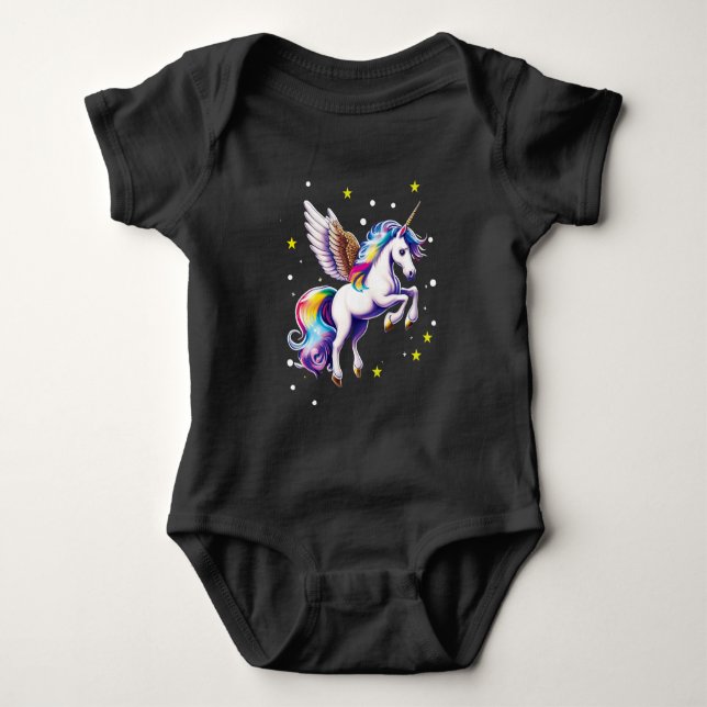 Body Para Bebê Cavalo Unicórnio Arco-íris Mágico  (Frente)