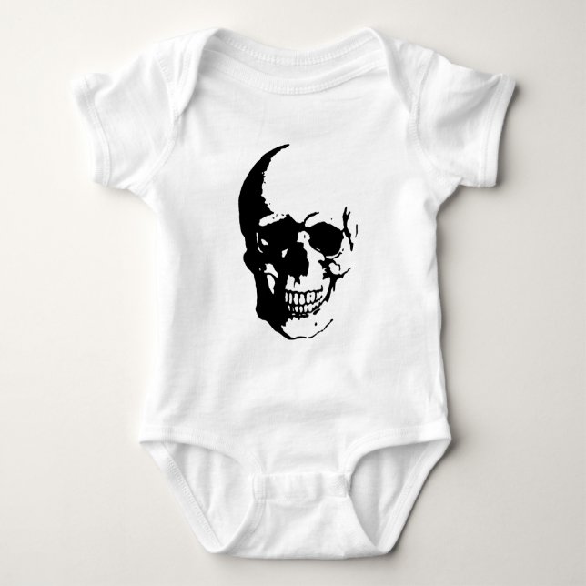 Body Para Bebê Caveira - Arte Fantástica em Metal Preto e Branco (Frente)