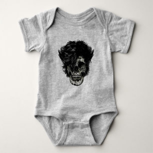 Body Para Bebê Caveira de Rockstar com Cabelo Selvagem